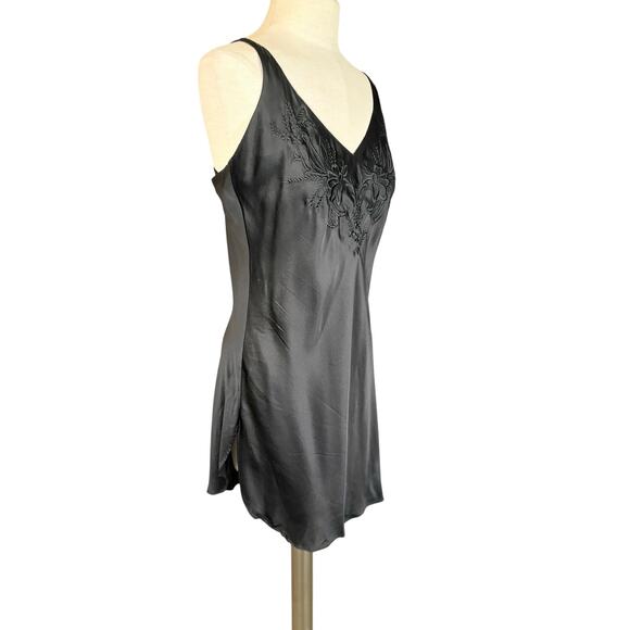 Vintage 90's Y2K Gold Label Victorias Secret SILK Black Embroidered Slip Dress S - Picture 4 of 11